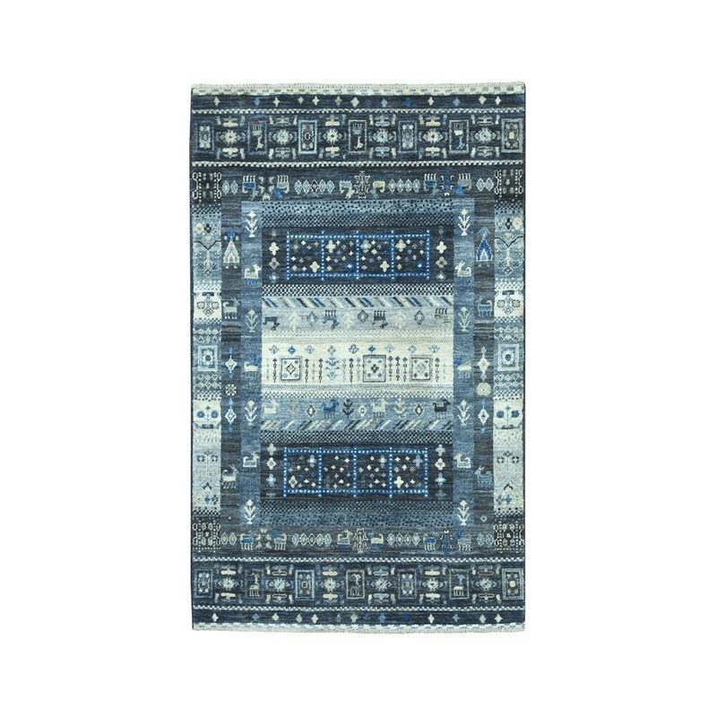 Shahbanu Rugs Gray Kashkuli Gabbeh Pictorial Pure Wool Hand-Knotted Oriental Rug (3'0" x 4'10") - 3'0" x 4'10"