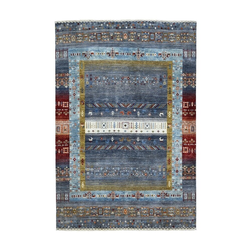 Shahbanu Rugs Gray Kashkuli Gabbeh Pictorial Pure wool Hand-knotted Oriental Rug (5'6" x 7'9") - 5'6" x 7'9"