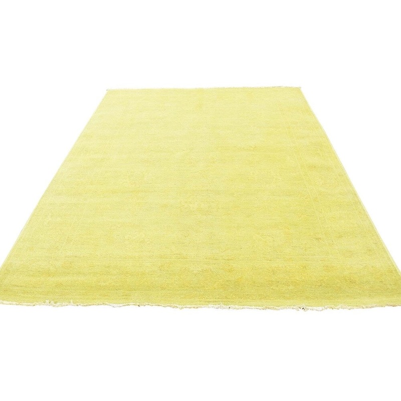 Shahbanu Rugs Hand-Knotted Ikat Design Overdyed Peshawar Yellow Oriental Rug (5'0" x 7'4") - 5'0" x 7'4"