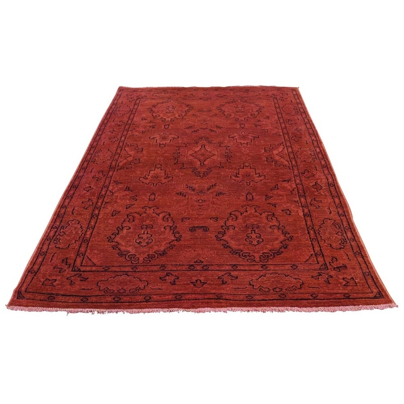 Shahbanu Rugs Hand Knotted Red Cast Peshawar Overdyed Pure Wool Oriental Rug (4'3" x 6'4") - 4'3" x 6'4"