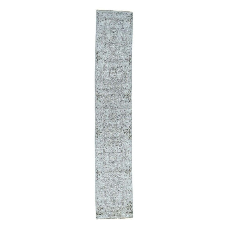 Shahbanu Rugs Hand Knotted Undyed Natural Wool Heriz Design Runner Rug (2'7" x 14'8") - 2'7" x 14'8"