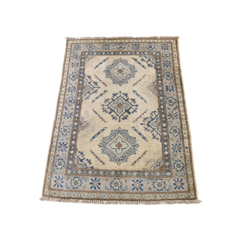 Shahbanu Rugs Hand-Knotted Vintage Look Kazak Pure Wool Oriental Rug Mat (2'0" x 3'0") - 2'0" x 3'0"