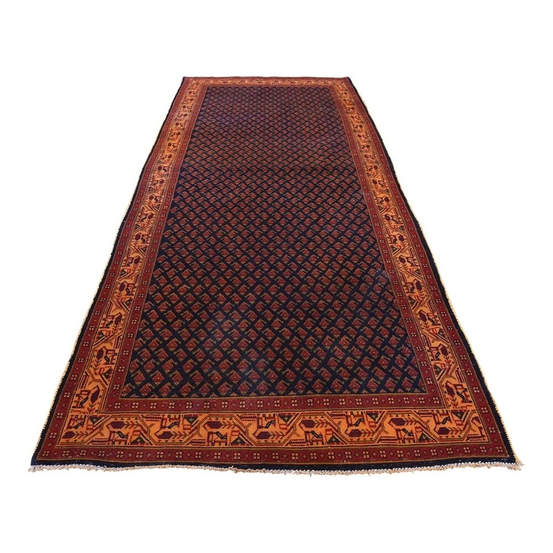 Shahbanu Rugs Hand-Knotted Vintage Overdyed Persian Sarouk Mir Wide Runner Rug (3'4" x 8'2") - 3'4" x 8'2"
