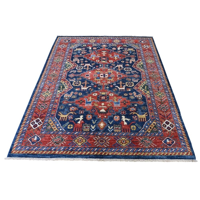 Shahbanu Rugs Pure Wool Shiraz Vegetable Dyes With Animal & People Hand-Knotted Rug (4'2" x 5'10") - 4'2" x 5'10"