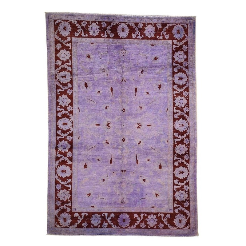 Shahbanu Rugs Purple Overdyed Peshawar Pure Wool Hand Knotted Oriental Rug (6'8" x 9'10") - 6'8" x 9'10"