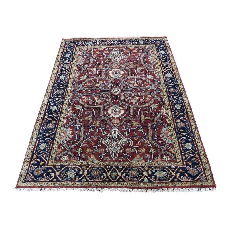 Shahbanu Rugs Red Heriz Revival Pure Wool Hand-Knotted Oriental Rug (4'0" x 6'1") - 4'0" x 6'1"