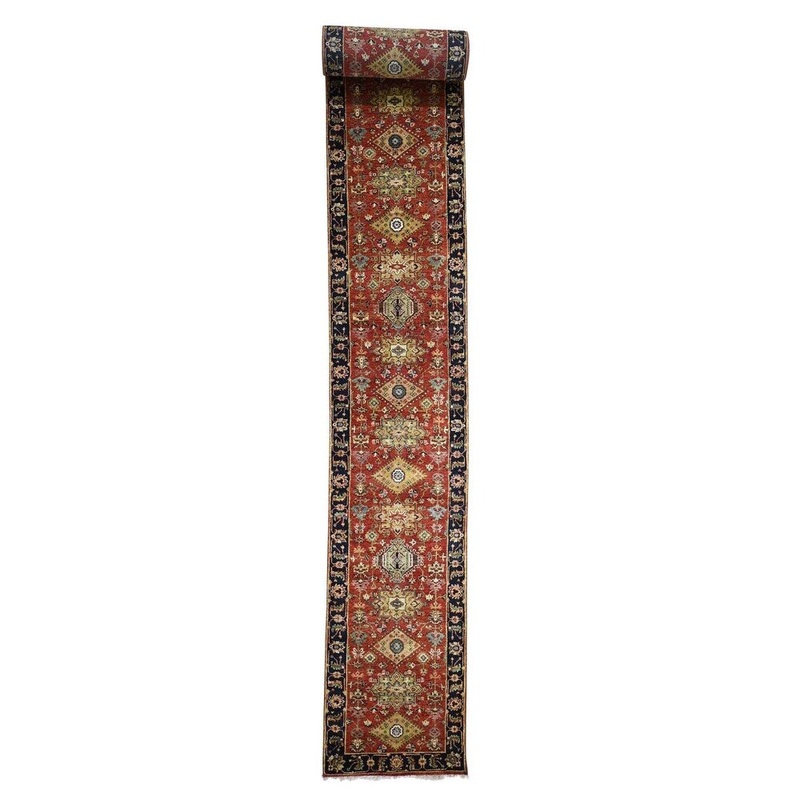 Shahbanu Rugs Red Karajeh Pure Wool XL Runner Hand Knotted Oriental Rug (2'6" x 23'9") - 2'6" x 23'9"