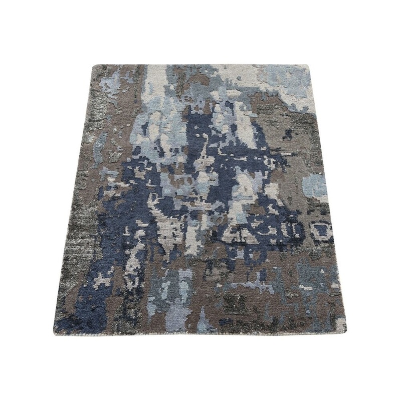 Shahbanu Rugs Sample Blue Abstract Design Wool and Silk Hand-Knotted Oriental Rug (2'1" x 2'10") - 2'1" x 2'10"