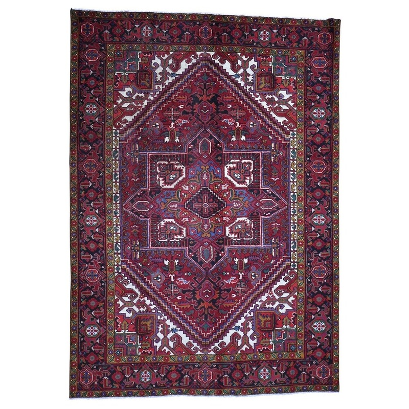 Shahbanu Rugs Semi Antique Persian Heriz Full Pile Pure Wool Mint Condition Rug (7'0" x 9'7") - 7'0" x 9'7"