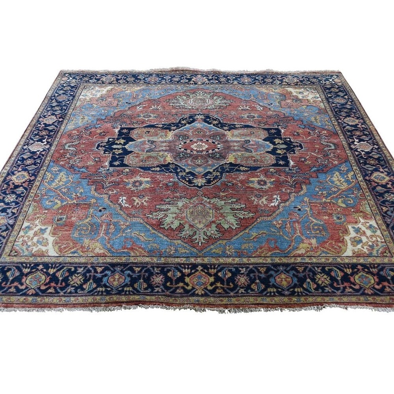 Shahbanu Rugs Square Antiqued Heriz Re-creation Pure Wool Hand-Knotted Oriental Rug (6'0" x 6'0") - 6'0" x 6'0"