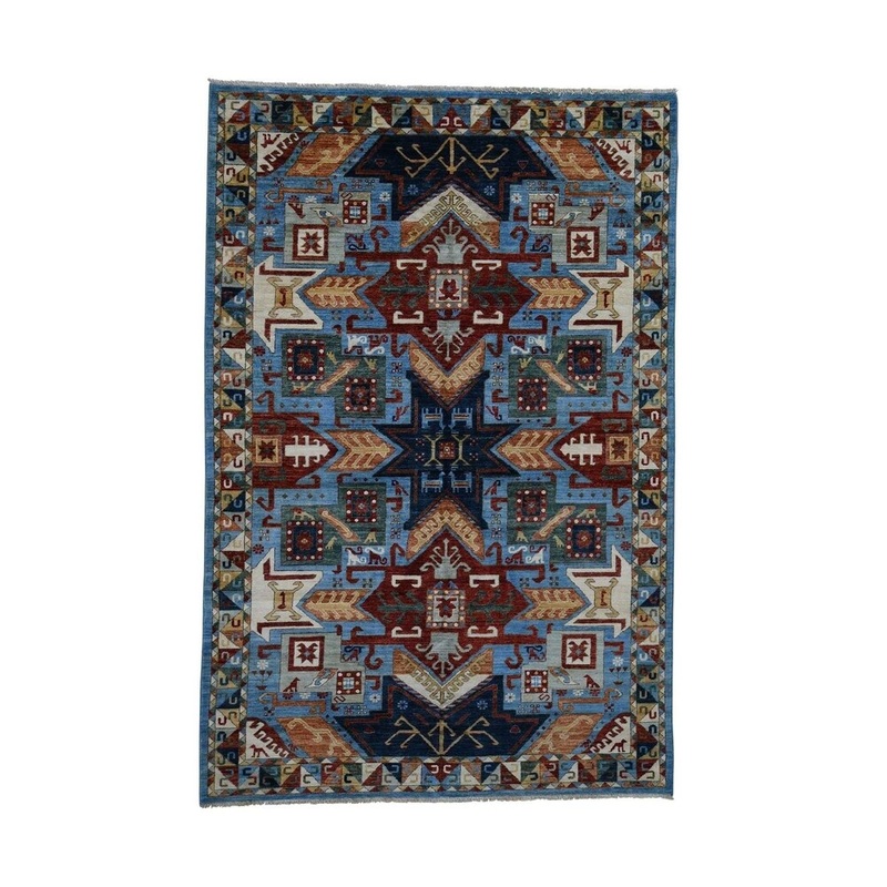 Shahbanu Rugs Star Design Super Kazak Pure Wool Hand-Knotted Oriental Rug (6'1" x 9'0") - 6'1" x 9'0"