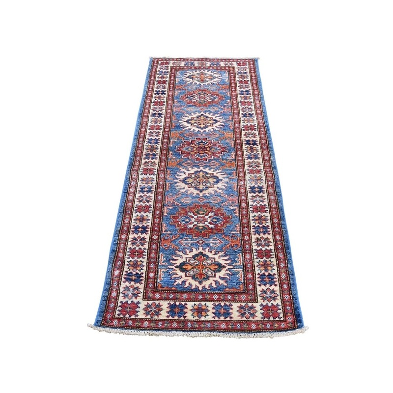 Shahbanu Rugs Super Kazak Pure Wool Geometric Design Hand-Knotted Runner Rug (2'1" x 6'0") - 2'1" x 6'0"