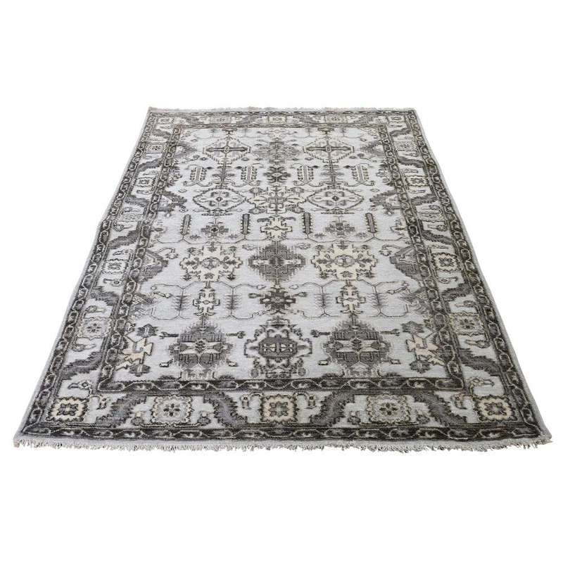 Shahbanu Rugs Textured Silk With Oxidized Wool Hi-Low Pile Hand-Knotted Oriental Rug (4'1" x 6'2") - 4'1" x 6'2"