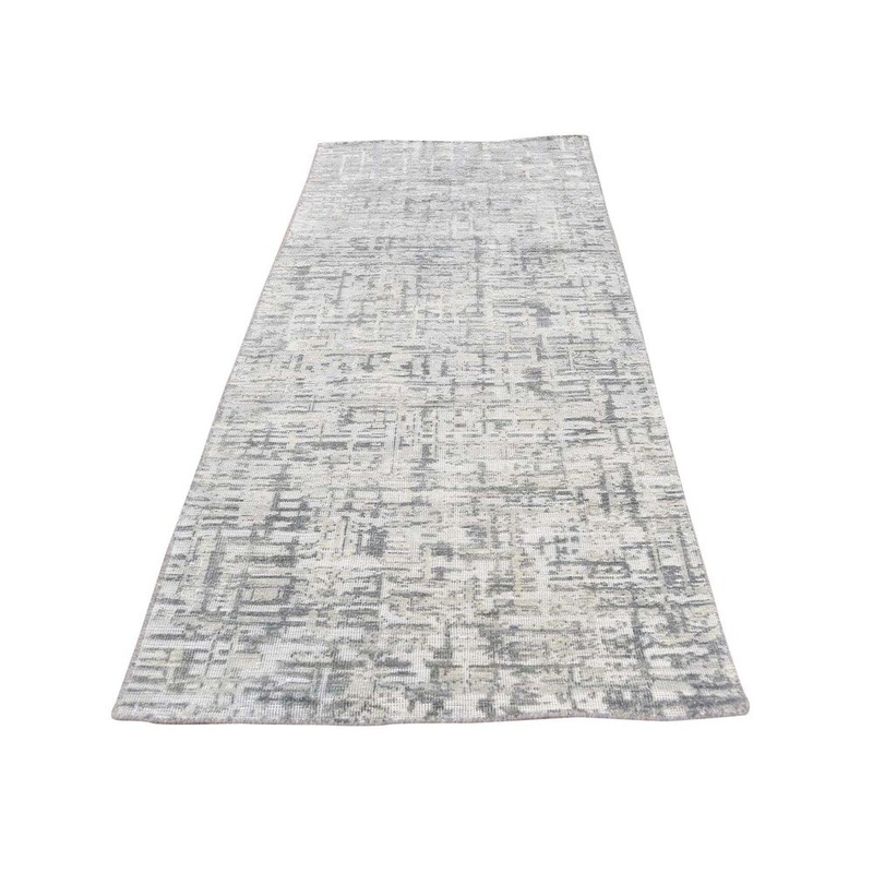 Shahbanu Rugs THE MATRIX Pure Silk with Oxidized Wool Tone on Tone Hand-Knotted Rug (2'6" x 8'4") - 2'6" x 8'4"