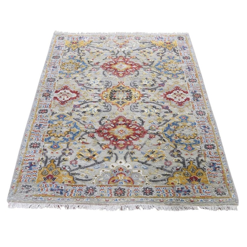 Shahbanu Rugs THE SUNSET ROSETTES Pure Silk and Wool Hand-Knotted Oriental Rug (3'0" x 4'10") - 3'0" x 4'10"