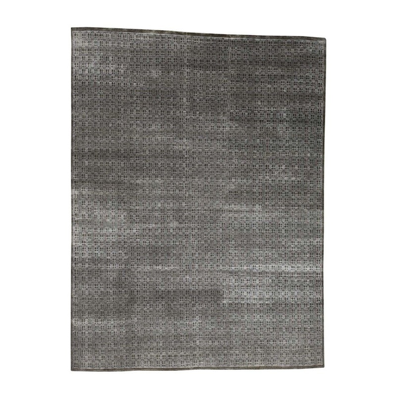 Shahbanu Rugs Tone on Tone Wool and Silk Modern Hand Knotted Oriental Rug (9'0" x 11'10") - 9'0" x 11'10"