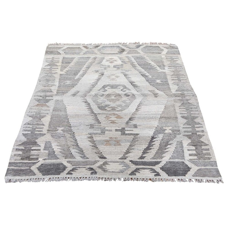 Shahbanu Rugs Undyed Natural Wool Afghan Kilim Reversible Hand Woven Oriental Rug (3'3" x 4'8") - 3'3" x 4'8"