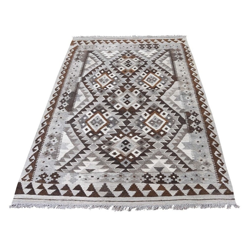 Shahbanu Rugs Undyed Natural Wool Afghan Kilim Reversible Hand Woven Oriental Rug (3'7" x 5'9") - 3'7" x 5'9"