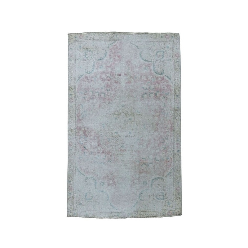 Shahbanu Rugs Vintage White Wash Tabriz Worn Wool Hand-Knotted Oriental Rug (3'0" x 4'5") - 3'0" x 4'5"