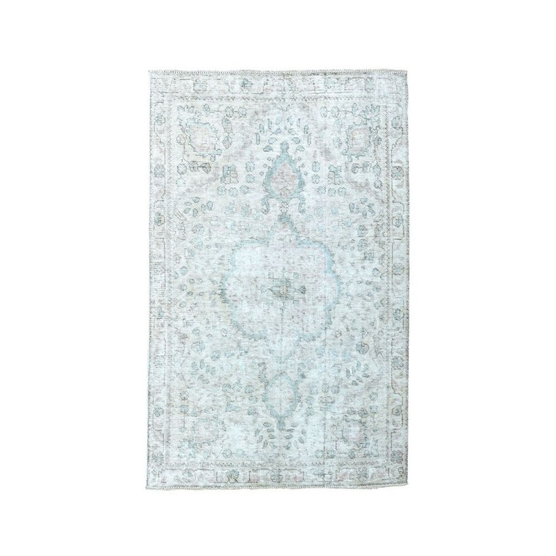 Shahbanu Rugs Vintage White Wash Tabriz Worn Wool Hand-Knotted Oriental Rug (3'0" x 4'6") - 3'0" x 4'6"