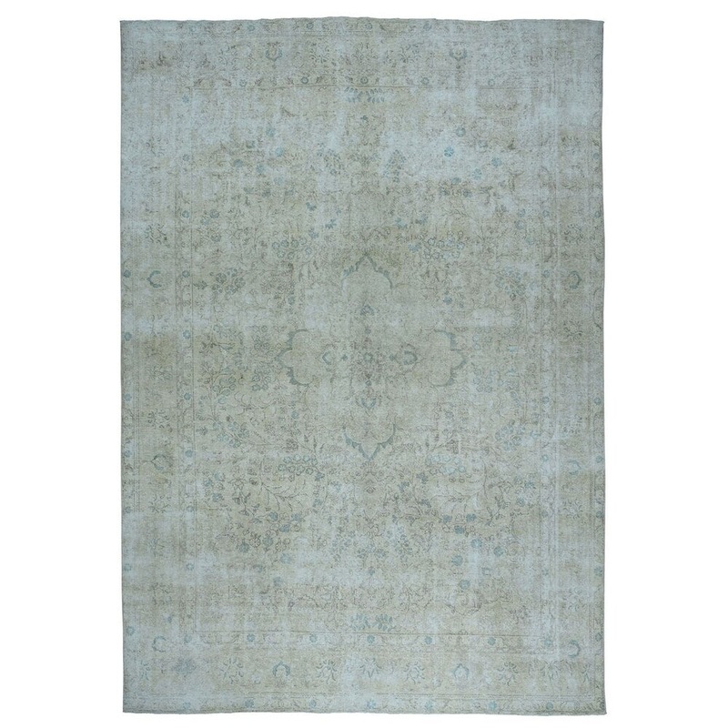 Shahbanu Rugs Vintage White Wash Tabriz Worn Wool Hand-Knotted Oriental Rug (9'4" x 12'9") - 9'4" x 12'9"