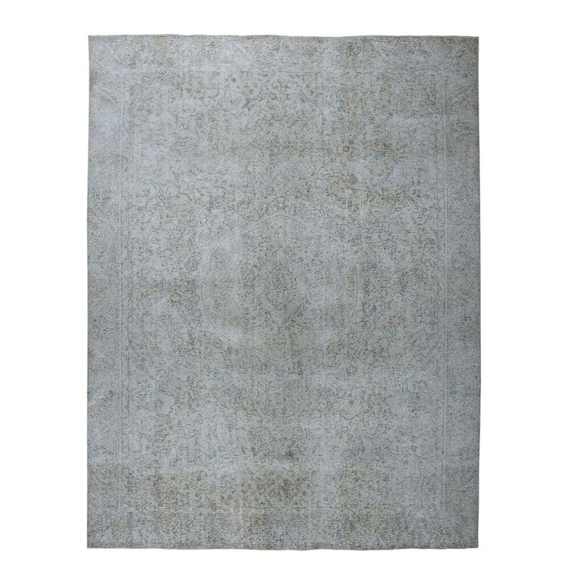 Shahbanu Rugs Vintage White Wash Tabriz Worn Wool Hand-Knotted Oriental Rug (9'5" x 12'3") - 9'5" x 12'3"