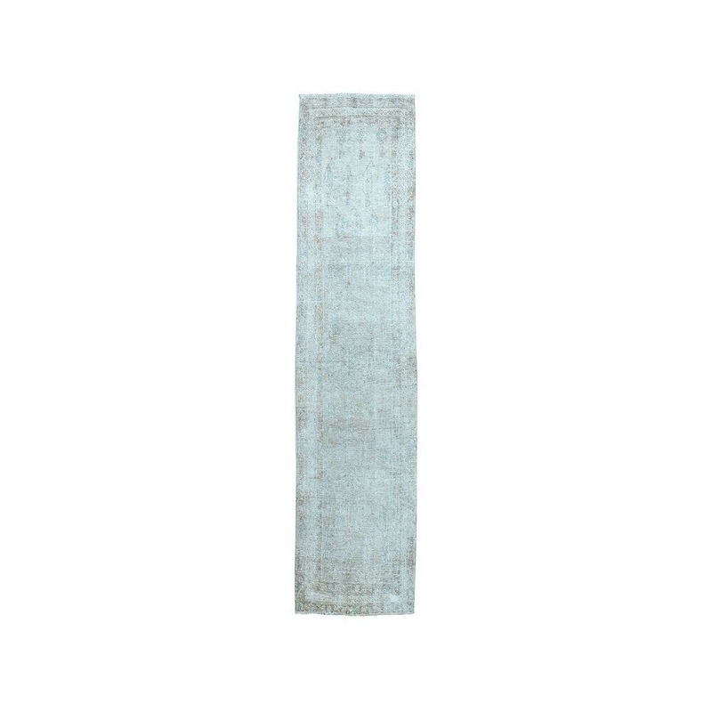 Shahbanu Rugs Vintage White Wash Tabriz Worn Wool Runner Hand-Knotted Oriental Rug (1'8" x 5'2") - 1'8" x 5'2"