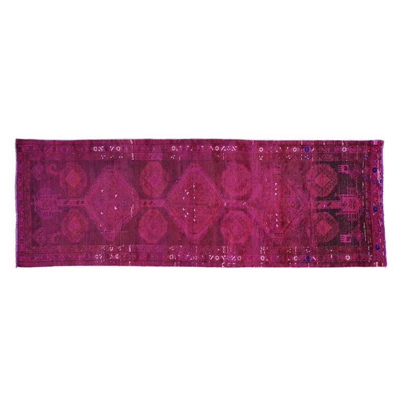 Persian Hamadan Pink Wide Runner Handmade Overdyed Runner Rug