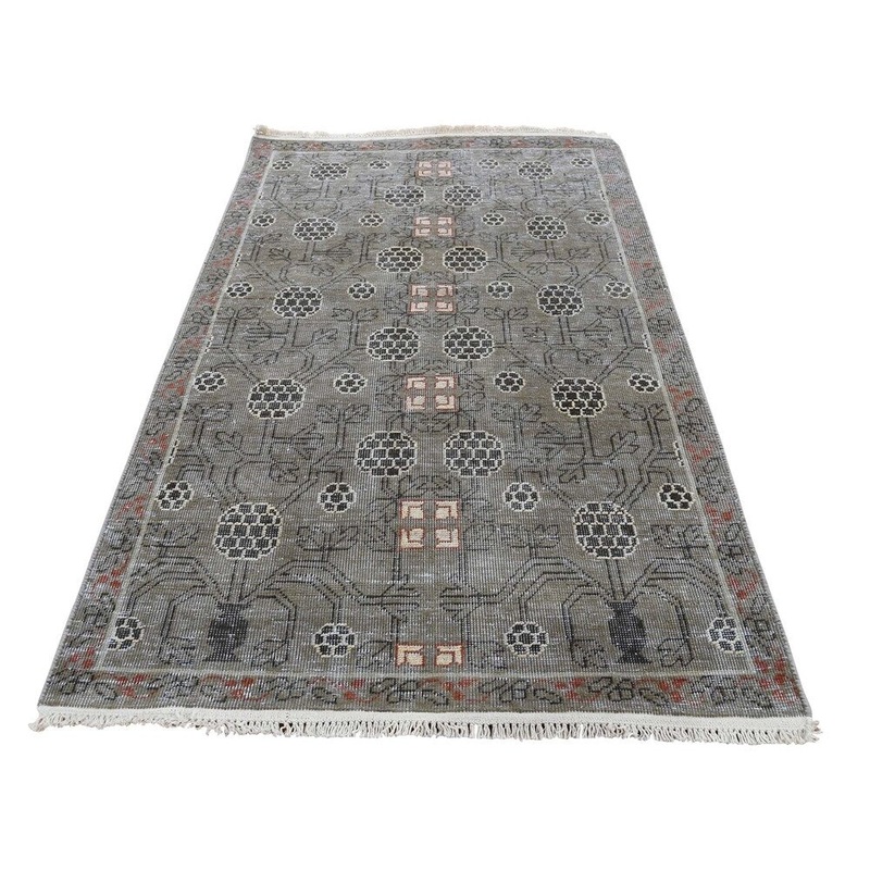 Shahbanu Rugs Brown Khotan Design Worn Wool Hand-Knotted Oriental Rug (3'0" x 5'0") - 3'0" x 5'0"