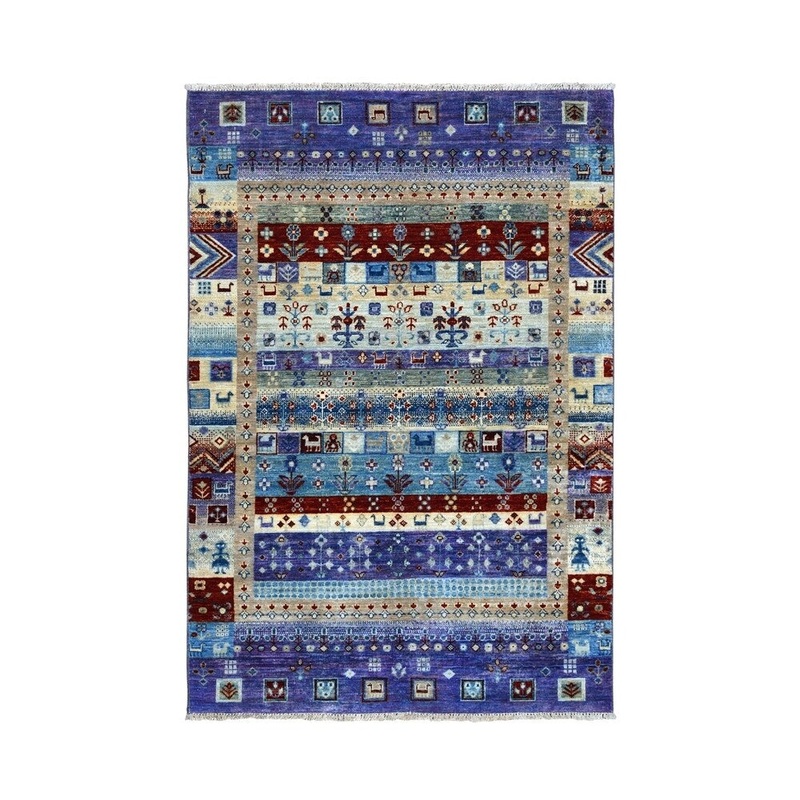 Shahbanu Rugs Colorful Kashkuli Gabbeh Pictorial Pure Wool Hand-Knotted Oriental Rug (4'0" x 6'0") - 4'0" x 6'0"