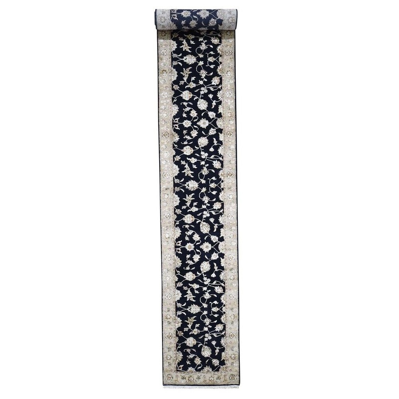 Shahbanu Rugs Half Wool and Half Silk Rajasthan XL Runner Hand-Knotted Oriental Rug (2'8" x 17'10") - 2'8" x 17'10"