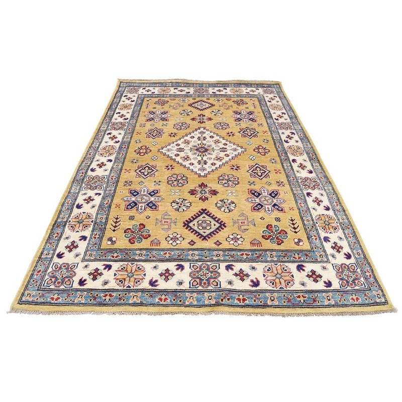 Shahbanu Rugs Hand-Knotted Pure Wool Gold Special Kazak Tribal Design Oriental Rug (4'0" x 6'0") - 4'0" x 6'0"