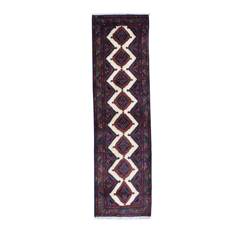 Shahbanu Rugs Hand-Knotted Semi-Antique Persian Hamadan Runner Rug (2'9" x 9'9") - 2'9" x 9'9"