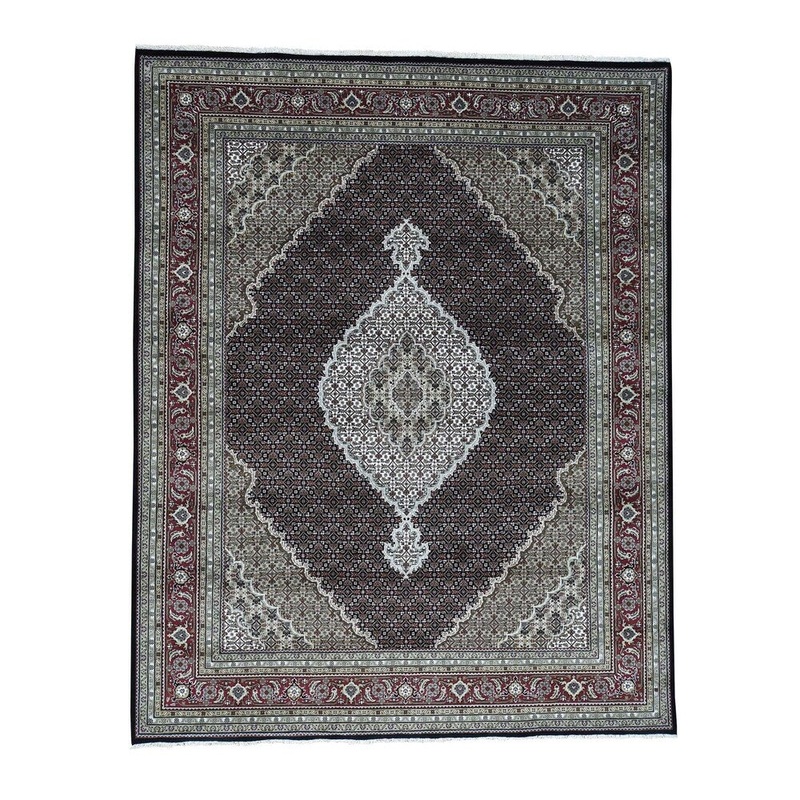 Shahbanu Rugs Hand-Knotted Tabriz Mahi Wool And Silk Oriental Rug (8'0" x 9'10") - 8'0" x 9'10"