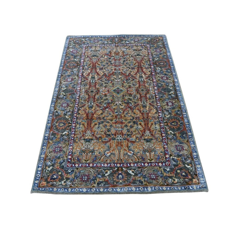 Shahbanu Rugs Hand-Knotted Textured Silk With Oxidized Wool Kashan Influence Rug (3'0" x 5'0") - 3'0" x 5'0"