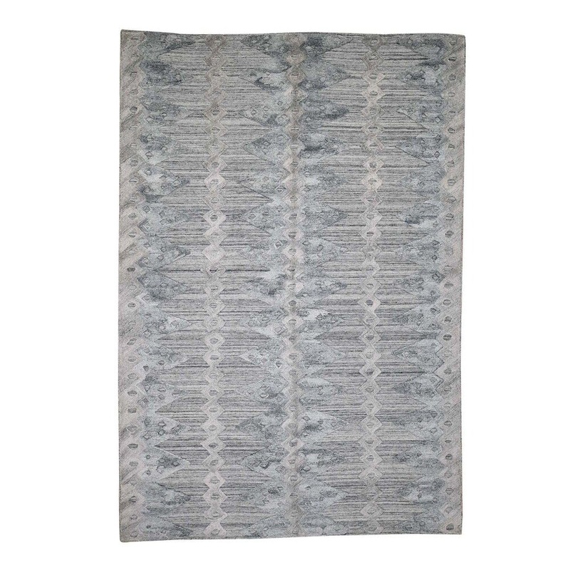 Shahbanu Rugs Hand Loomed Wool and Silk Modern Hi-Lo Pile Oriental Rug (6'2" x 9'9") - 6'2" x 9'9"