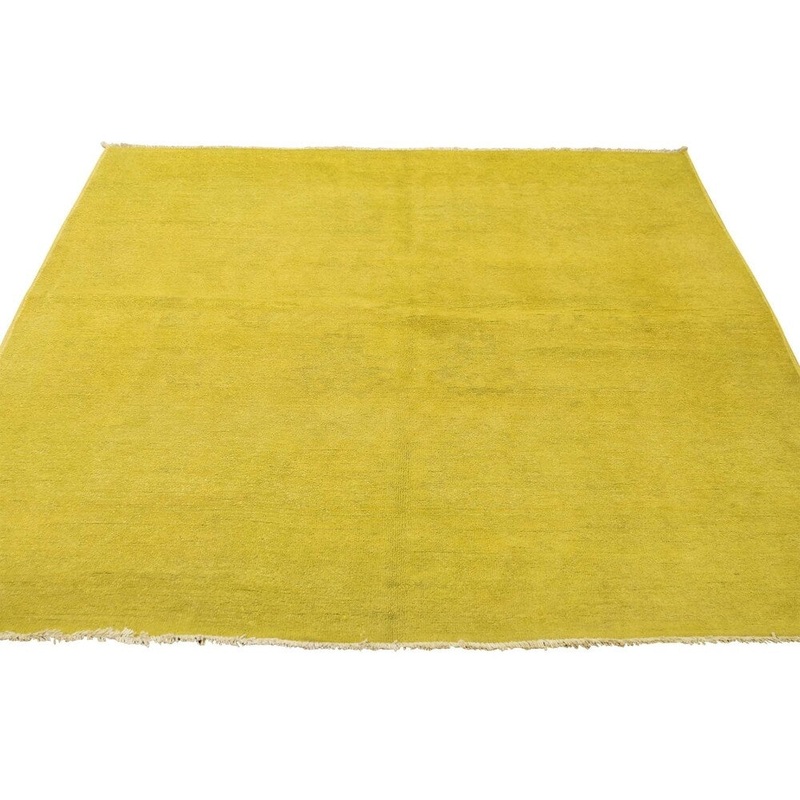 Shahbanu Rugs Pure Wool Overdyed Peshawar Yellow Hand Knotted Oriental Rug (4'10" x 6'6") - 4'10" x 6'6"