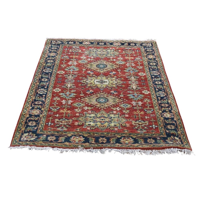 Shahbanu Rugs Red Karajeh Design Pure Wool Hand-Knotted Oriental Rug (3'1" x 5'0") - 3'1" x 5'0"