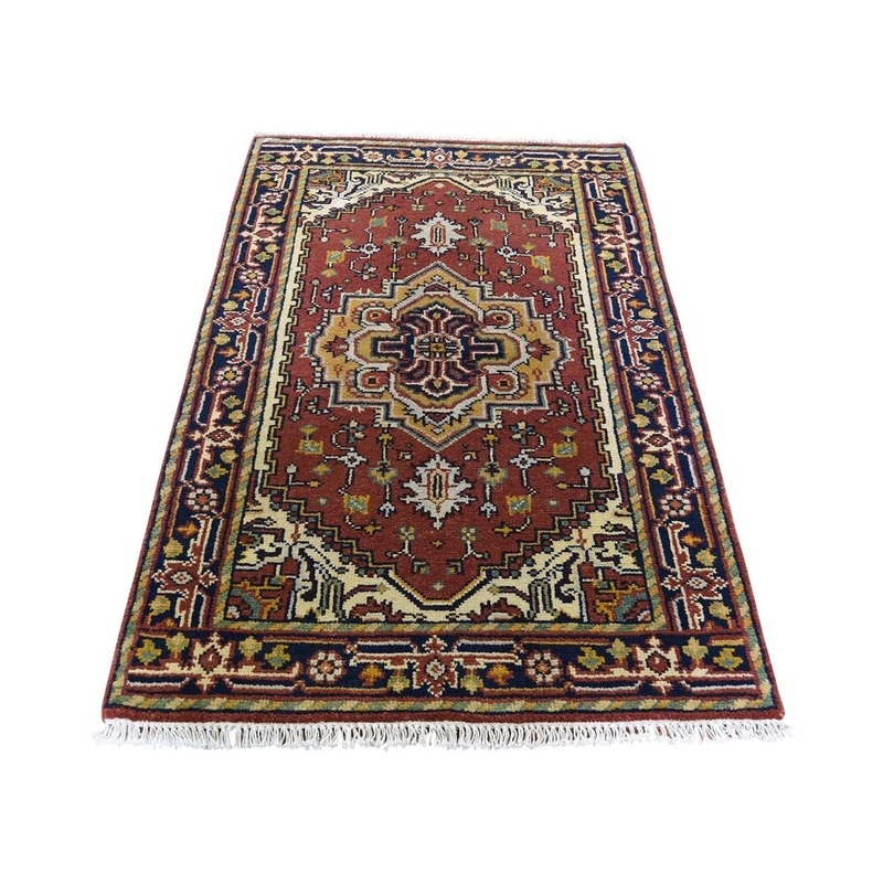 Shahbanu Rugs Rust Indo Heriz Pure Wool Hand-Knotted Oriental Rug (3'0" x 5'2") - 3'0" x 5'2"