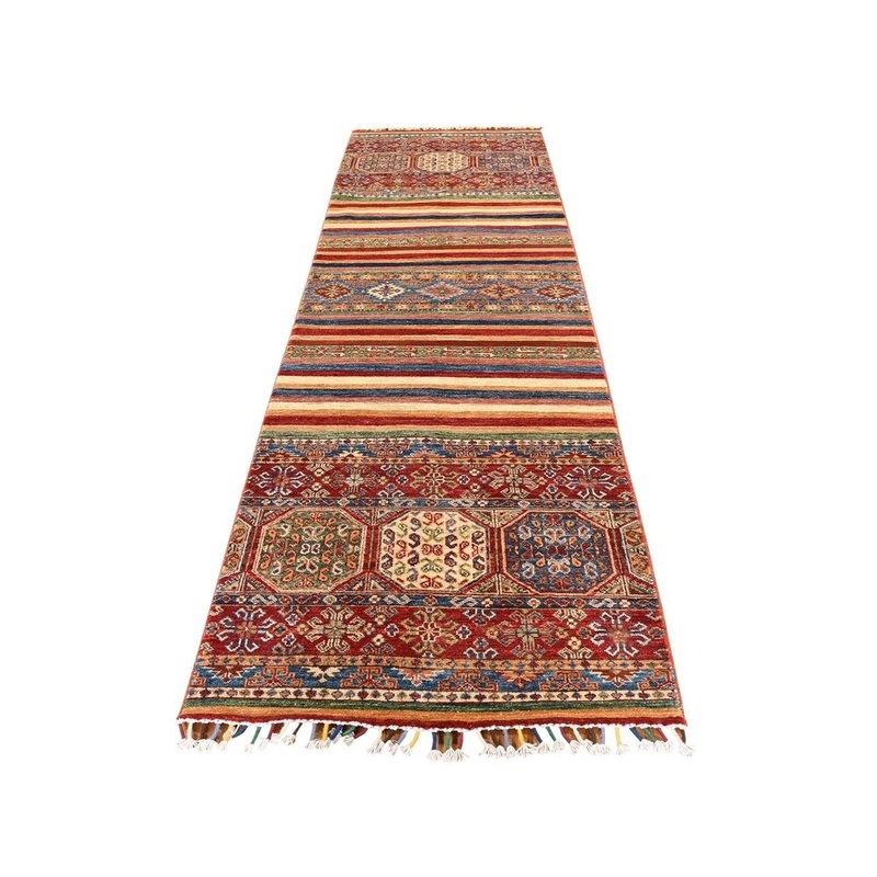Shahbanu Rugs Super Kazak Khorjin Design Runner Hand-Knotted Pure Wool Oriental Rug (2'10" x 9'5") - 2'10" x 9'5"