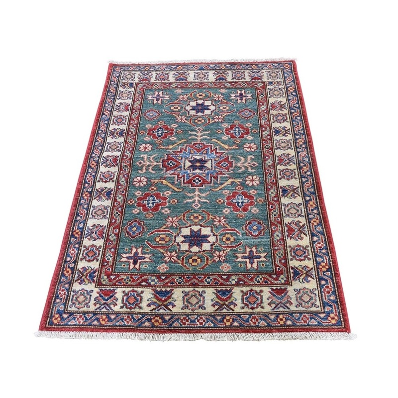 Shahbanu Rugs Super Kazak Pure Wool Geometric Design Hand-Knotted Oriental Rug (2'9" x 4'2") - 2'9" x 4'2"