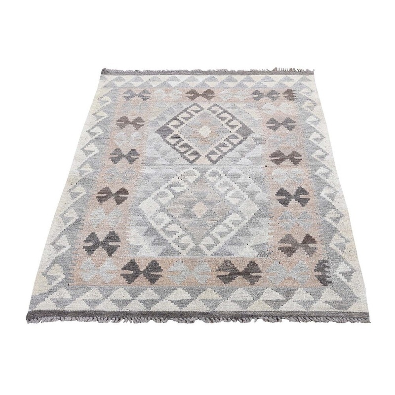 Shahbanu Rugs Undyed Natural Wool Afghan Kilim Reversible Hand Woven Oriental Rug (2'9" x 4'3") - 2'9" x 4'3"