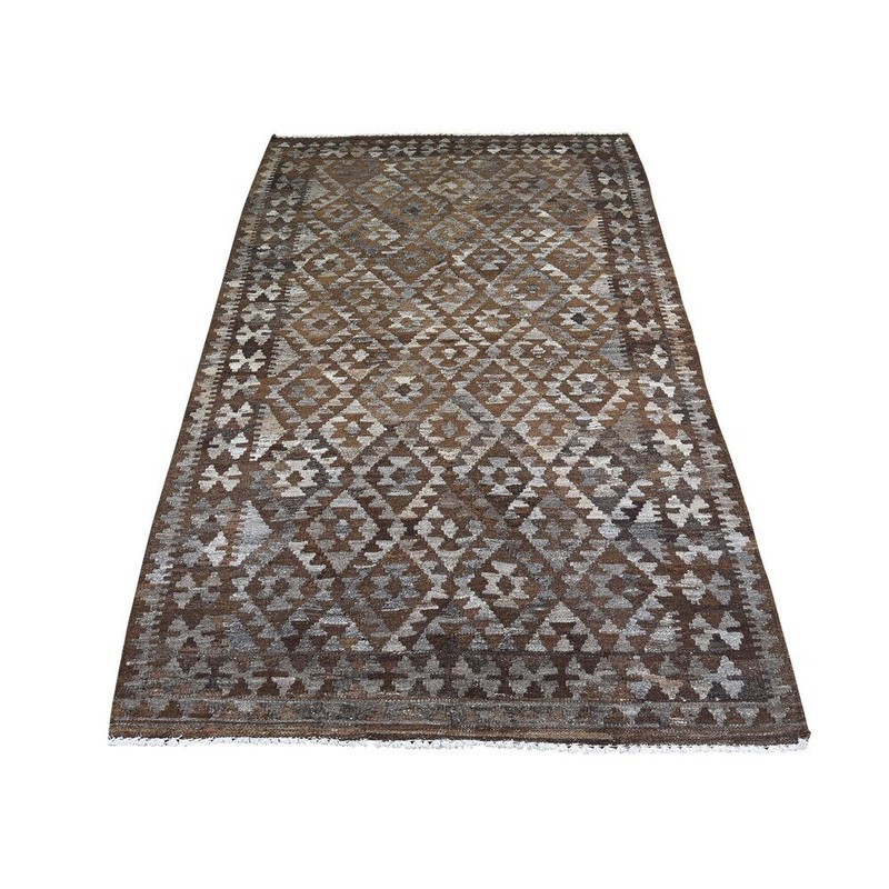 Shahbanu Rugs Undyed Natural Wool Afghan Kilim Reversible Hand Woven Oriental Rug (3'7" x 6'4") - 3'7" x 6'4"