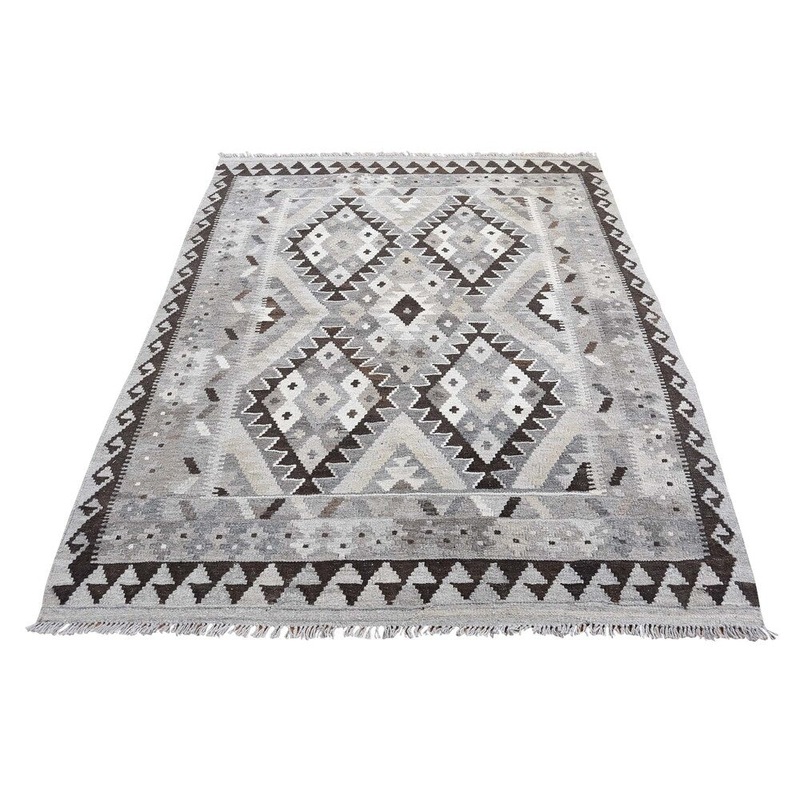 Shahbanu Rugs Undyed Natural Wool Afghan Kilim Reversible Hand Woven Oriental Rug (4'1" x 6'0") - 4'1" x 6'0"
