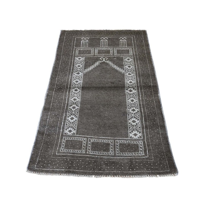 Shahbanu Rugs Vintage Afghan Baluch With Prayer Design Hand-Knotted Rug (2'10" x 4'7") - 2'10" x 4'7"