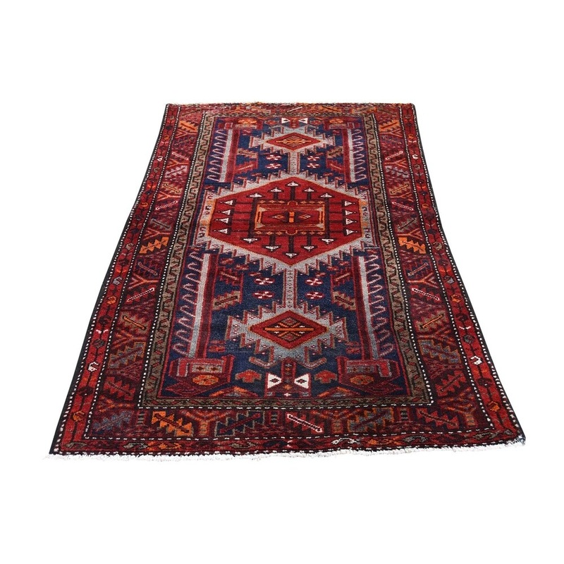Shahbanu Rugs Vintage Bohemian Persian Bakhtiari Red Hand Knotted Pure Wool Rug (3'2" x 6'3") - 3'2" x 6'3"