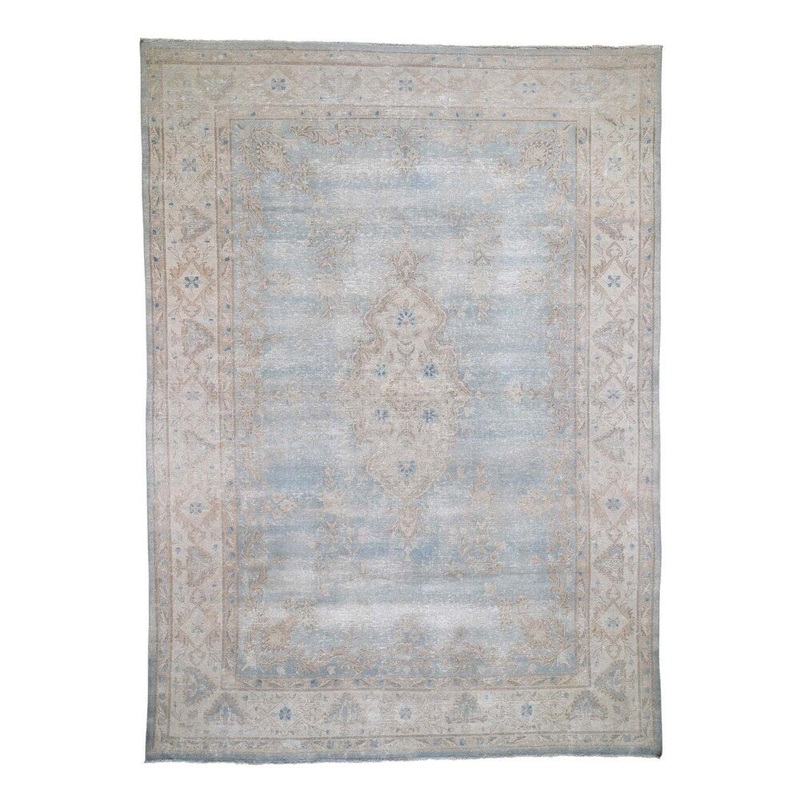 Shahbanu Rugs Vintage Kerman Worn Pile Pure Wool Hand-Knotted Oriental Rug (8'7" x 11'10") - 8'7" x 11'10"
