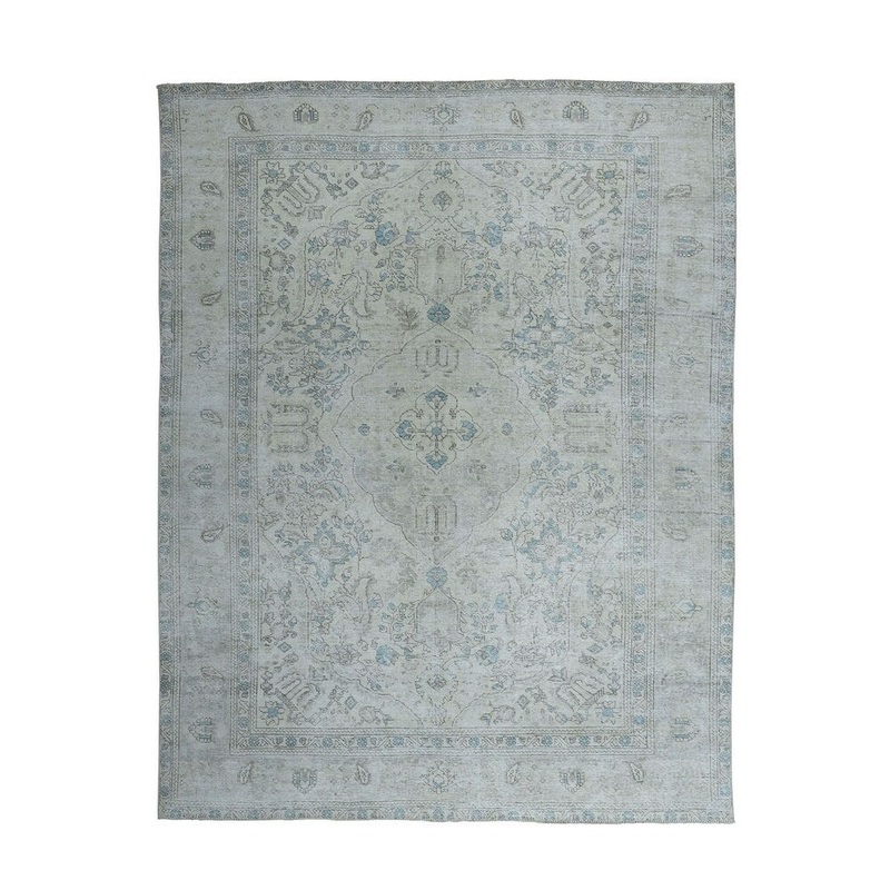 Shahbanu Rugs Vintage White Wash Tabriz Worn Wool Hand-Knotted Oriental Rug (7'7" x 10'2") - 7'7" x 10'2"
