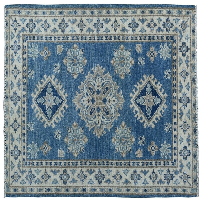 Shahbanu Rugs Blue Vintage Look Kazak Pure Wool Hand-Knotted Oriental Rug (2'9" x 3'10") - 2'9" x 3'10"