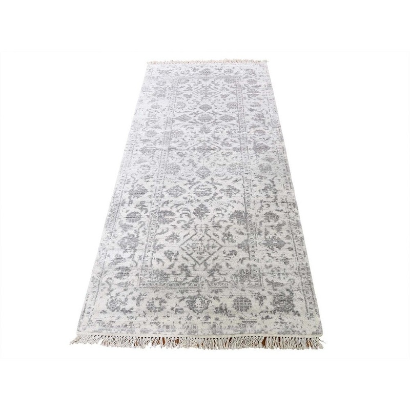 Shahbanu Rugs Broken Tabriz Mahi Design Wool And Silk Blend Runner Hand-Knotted Rug (2'6" x 6'0") - 2'6" x 6'0"